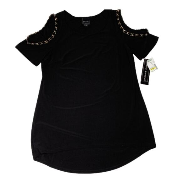 Coco Bianco Top Black Cold Shoulder Chain Strap Detail Top Size Medium NEW - Picture 13 of 13